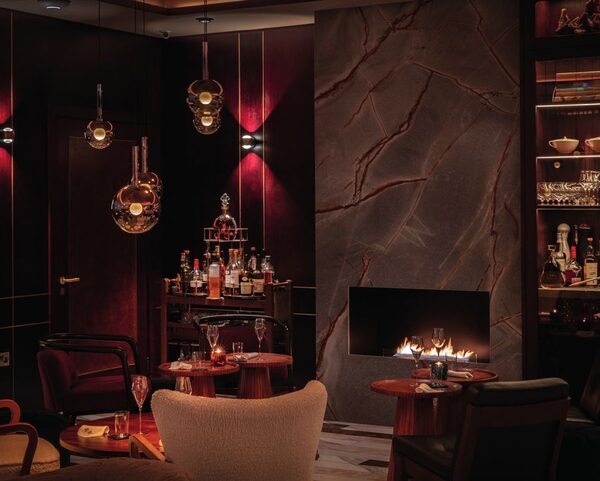 The bar and fireplace at Row on 5