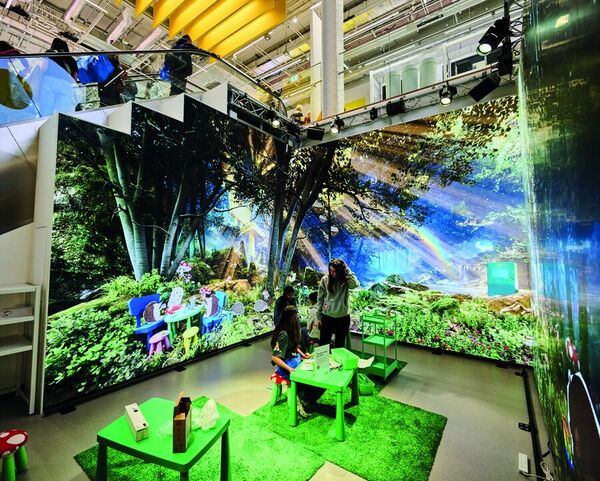 A forest scene on the immersive LED wall at IKEA Oxford Street