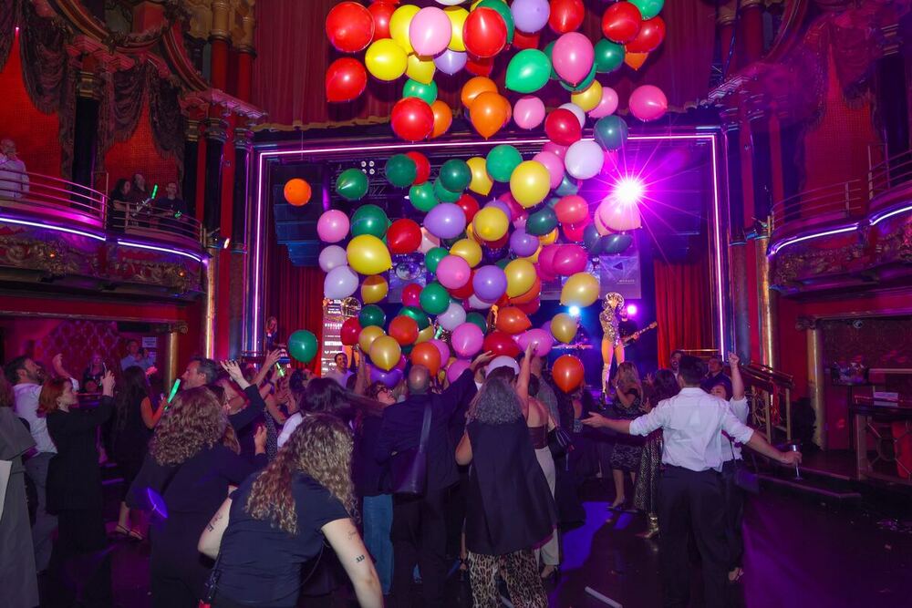 Balloons falling over the dancefloor at The Clapham Grand
